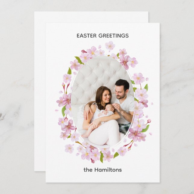 Cartão de Moldura de Páscoa com Flores de Cerejeir (Frente/Verso)
