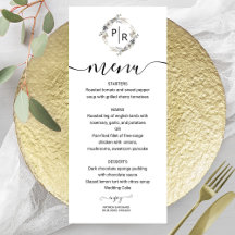 Cartão de Monograma Floral de Menu de Casamento El