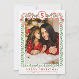 Cartão de Monograma Holly de Natal do Avô Milenar