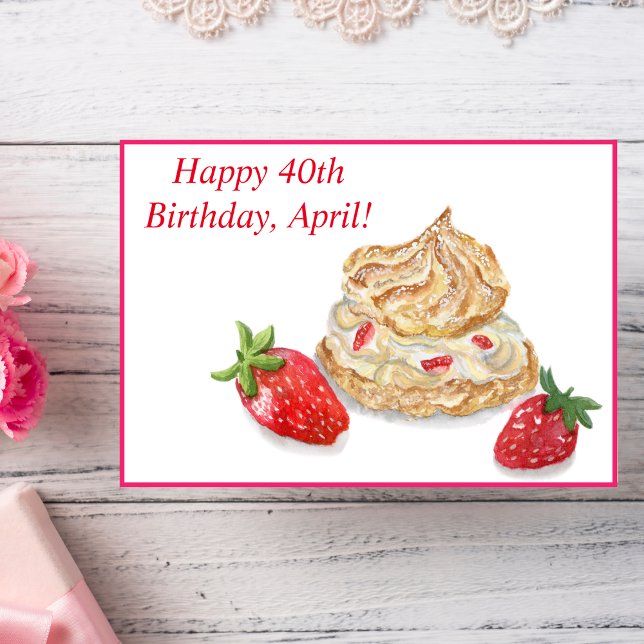 Cartão de Morango aniversário de 40 anos Feliz par (Hand painted Watercolor Sweet Birthday Card!)
