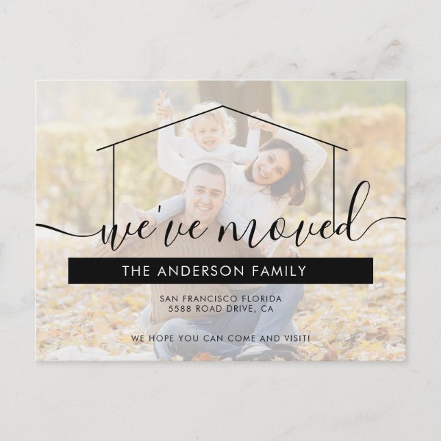 Cartão de mudança moderno com foto da nova casa (Frente)
