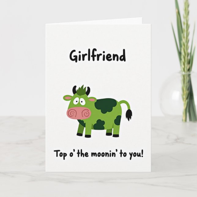 Cartão de Namorada com Padrão de Vaca Verde (Frente)