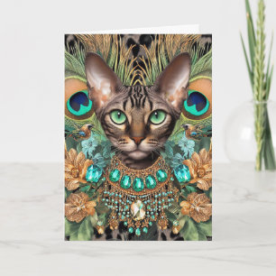 Cartão de Nascimento Bengal Tiger Cat Pancas Penas