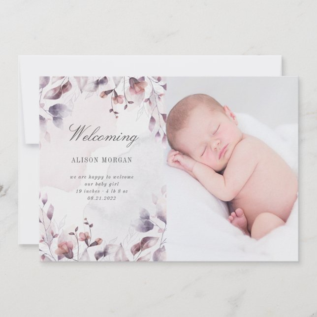 cartão de nascimento floral (Frente)