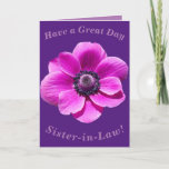 Cartão de Nascimento Floral Negrito para Sister-in<br><div class="desc">Uma flor grande e corajosa de anêmona faz uma imagem de excelente para este cartão de aniversário colorido para a cunhada.  Todo texto pode ser facilmente personalizado.</div>