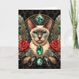 Cartão de Nascimento Siamese Cornish Rex Floral Vi