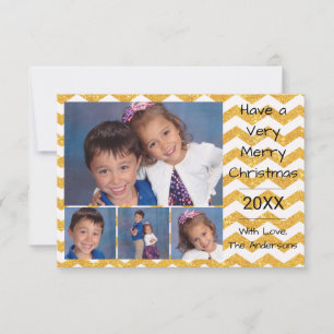 Cartão de Natal 3x5 Chevron em Ouro Falso com 4 Fo