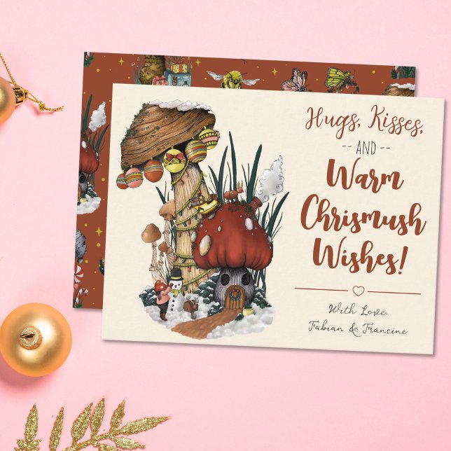 Cartão de Natal Alegre Casa de Cogumelo Vermelho F (Criador carregado)