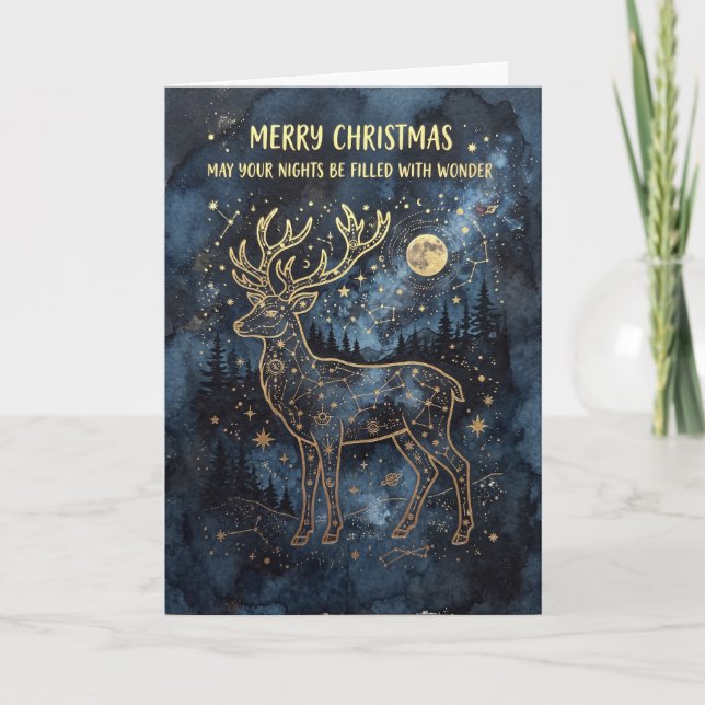 Cartão de Natal Alegre Cervo Celestial (Frente)