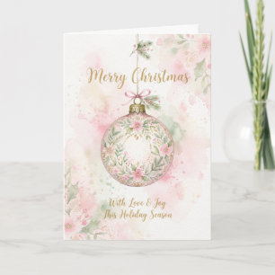 Cartão de Natal Alegre com Enfeite Floral Rosa