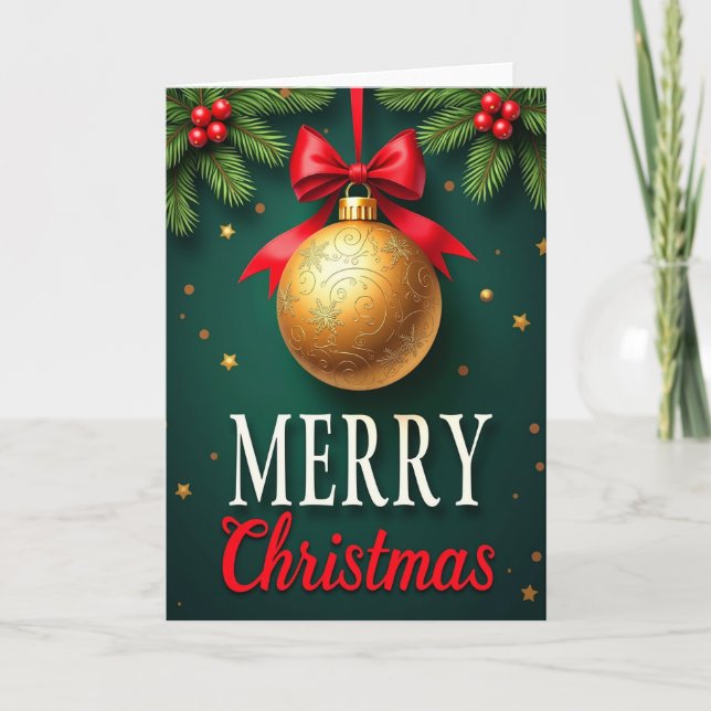 Cartão de Natal Alegre Com Ornamentação Dourada (Frente)