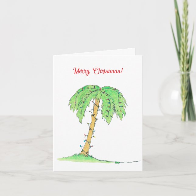 Cartão de Natal Alegre da Palmeira Tropical com Lu (Frente)