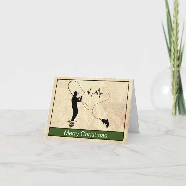 Cartão de Natal Alegre do Homem do Pulso de Pesca  (Frente)