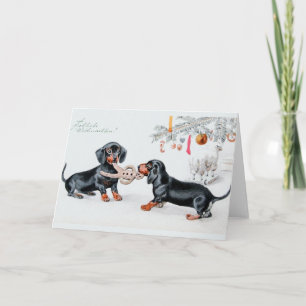 Cartão de Natal alemão do Dachshund do vintage