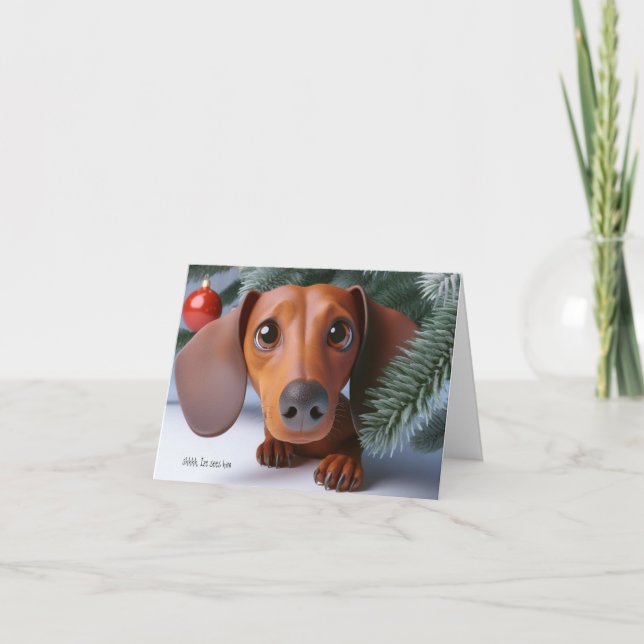 Cartão de Natal Animado Dachshund 3D (Frente)