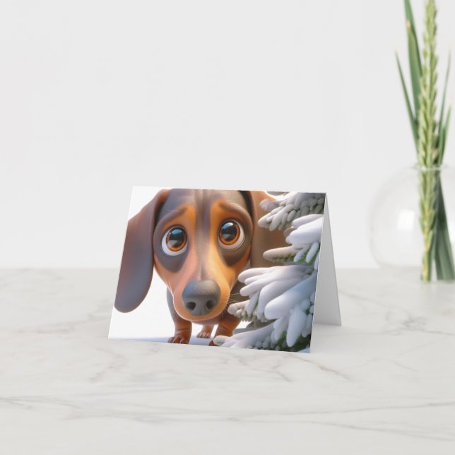 Cartão de Natal Animado Dachshund 3D (Frente)
