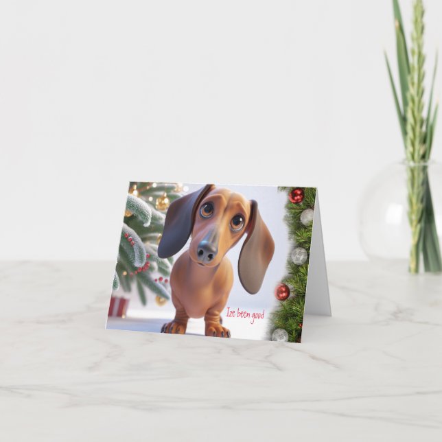 Cartão de Natal Animado Dachshund 3D (Frente)