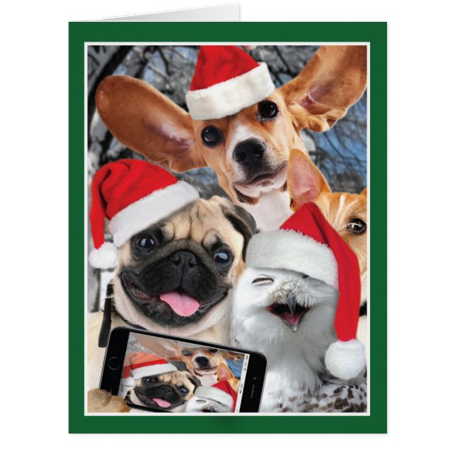 Cartão de Natal animal de Selfie do feriado enorme (Frente)