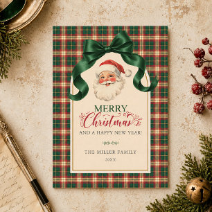 Cartão de Natal Antigo do Papai Noel Xadrez Préppy