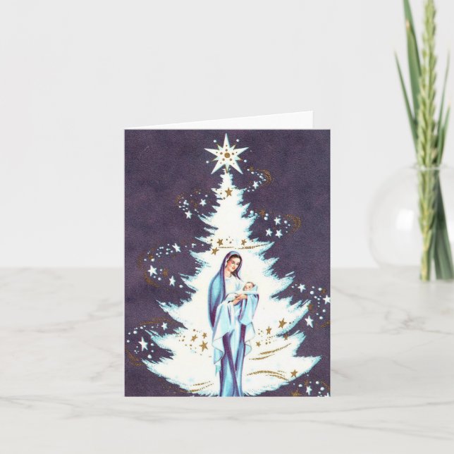 Cartão de Natal Antigo Mãe e Filho (Frente)