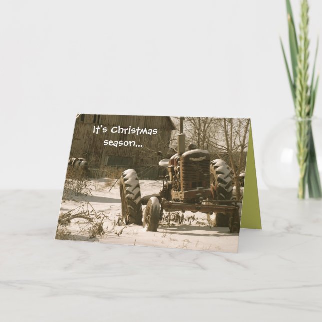 Cartão de Natal Antigo Trator: Estação de Xmas (Frente)