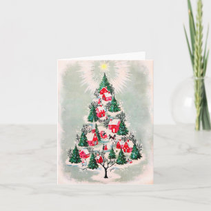 Cartão de Natal Antigo - Vila da Árvore de Natal
