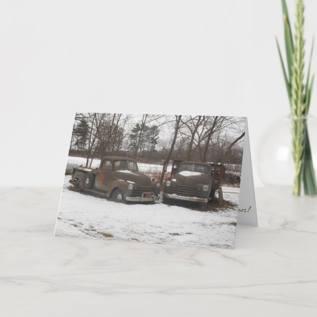 Cartão de Natal "Antique Oxford Mill Trucks" (Frente)