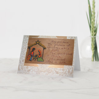 Cartão de Natal artesanal sobre madeira e mídia mi