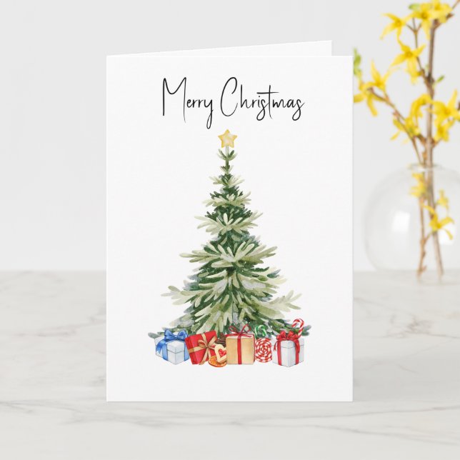 Cartão de Natal Árvore de Natal Aquarela (Flor Amarela)