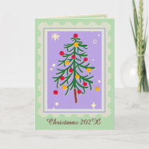 Cartão de Natal Árvore de Natal Roxo & Verde