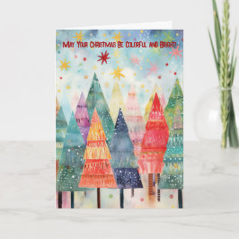 Cartão de Natal Árvores Coloridas e Brilhantes