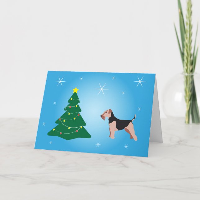 Cartão de Natal Azul de Terrier Welsh (Frente)