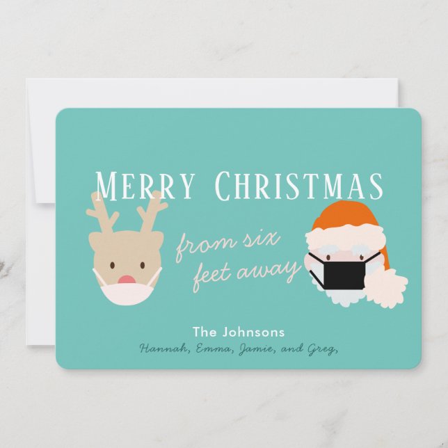 Cartão de Natal Azul para Máscara de papais noeis  (Frente)