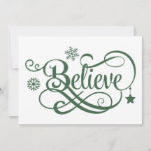 Cartão de Natal Believe Verde Flocos de Neve Estre