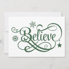 Cartão de Natal Believe Verde Flocos de Neve Estre