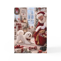 Cartão de Natal Bichon Frise | Papai Noel & Bichon