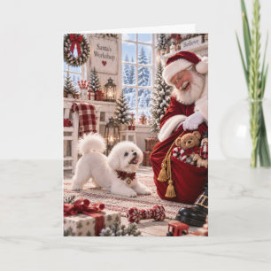 Cartão de Natal Bichon Frise Papai Noel & Bichon