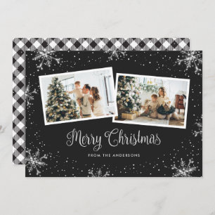 Cartão de Natal Black White Silver Snowflake