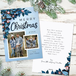 Cartão de Natal Blue Botanical 2 Photo