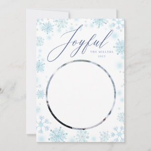 Cartão de Natal Blue Family Photo snowflake