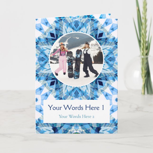 Cartão de Natal Blue Star com Saudação Fotográfica (Frente)