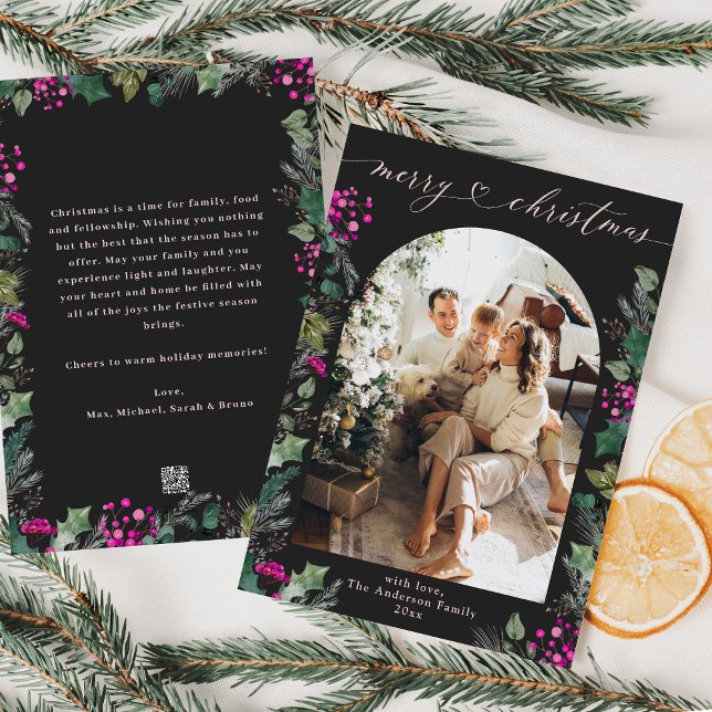 Cartão de Natal Boho Chic Black & Pink Arch (Criador carregado)