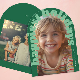Cartão de Natal Bold Retro Green Photo Modern Arch