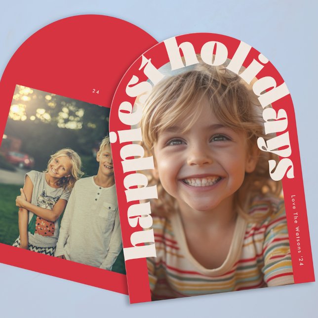 Cartão de Natal Bold Retro One Photo Modern Arch (Criador carregado)