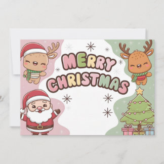 Cartão de Natal bonito com Papais noeis e renas