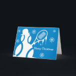 Cartão de Natal bonito para jogadores de ténis -<br><div class="desc">Cartão bonito para jogadores de ténis, treinador do Feliz Natal, miúdos. Boneco de neve com raquete e bolas de tênis. Tema do feriado de inverno com flocos de neve. Imagewear especializa-se no camiseta do tênis e nos presentes do tênis para homens, mulheres e miúdos. Veja uma seleção grande de produtos...</div>