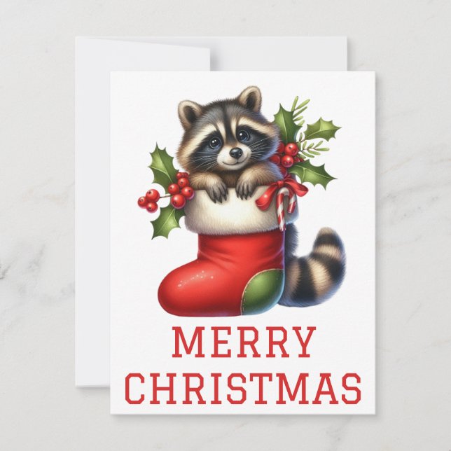 Cartão de Natal Bonito Raccoon (Frente)