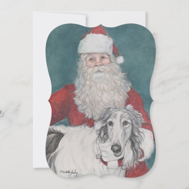Cartão de Natal Borzoi e Papais noeis (Frente)