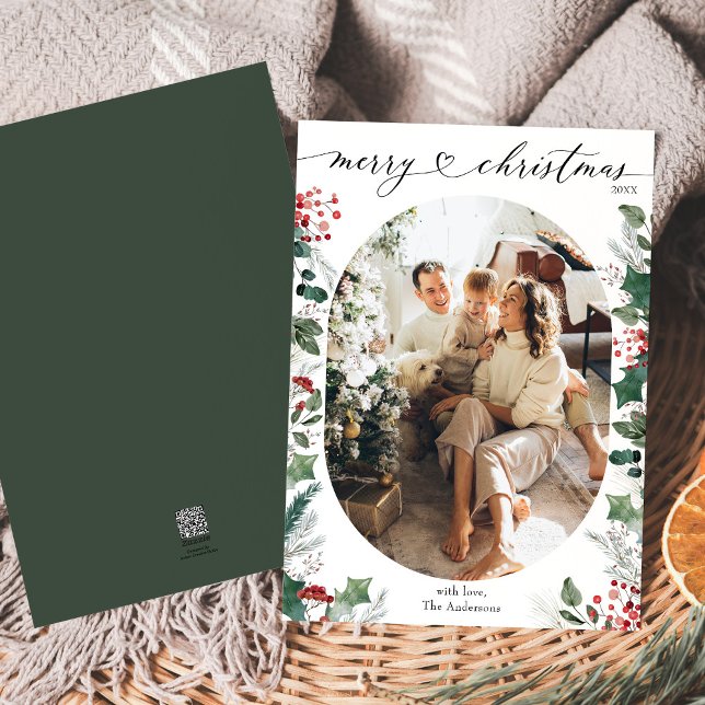 Cartão de Natal Botânico Preto Simples (Criador carregado)