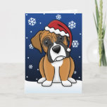 Cartão de Natal Boxer Kawaii<br><div class="desc">Mande Cartões de Natal Boxer para todos os seus amigos amantes dos animais este ano! Um bonito desenho animado de kawaii Boxer se senta sobre neve recém-caída vestindo um boné Papai noel, enquanto os flocos de neve deslizam suavemente ao seu redor. A dentro também tem flocos de neve e diz:...</div>